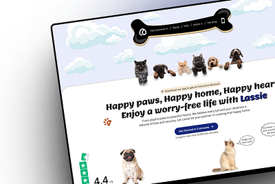 Lassie cat design dog herosection insurance landing page pet ui uiux ux web design website
