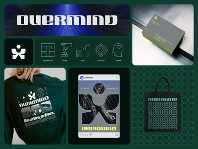 OverMind — Unused Client Direction ai apparel brand identity branding business card butterfly custom type iconography icons logo merch motion patterns product scifi social startup tech totebag visual identity