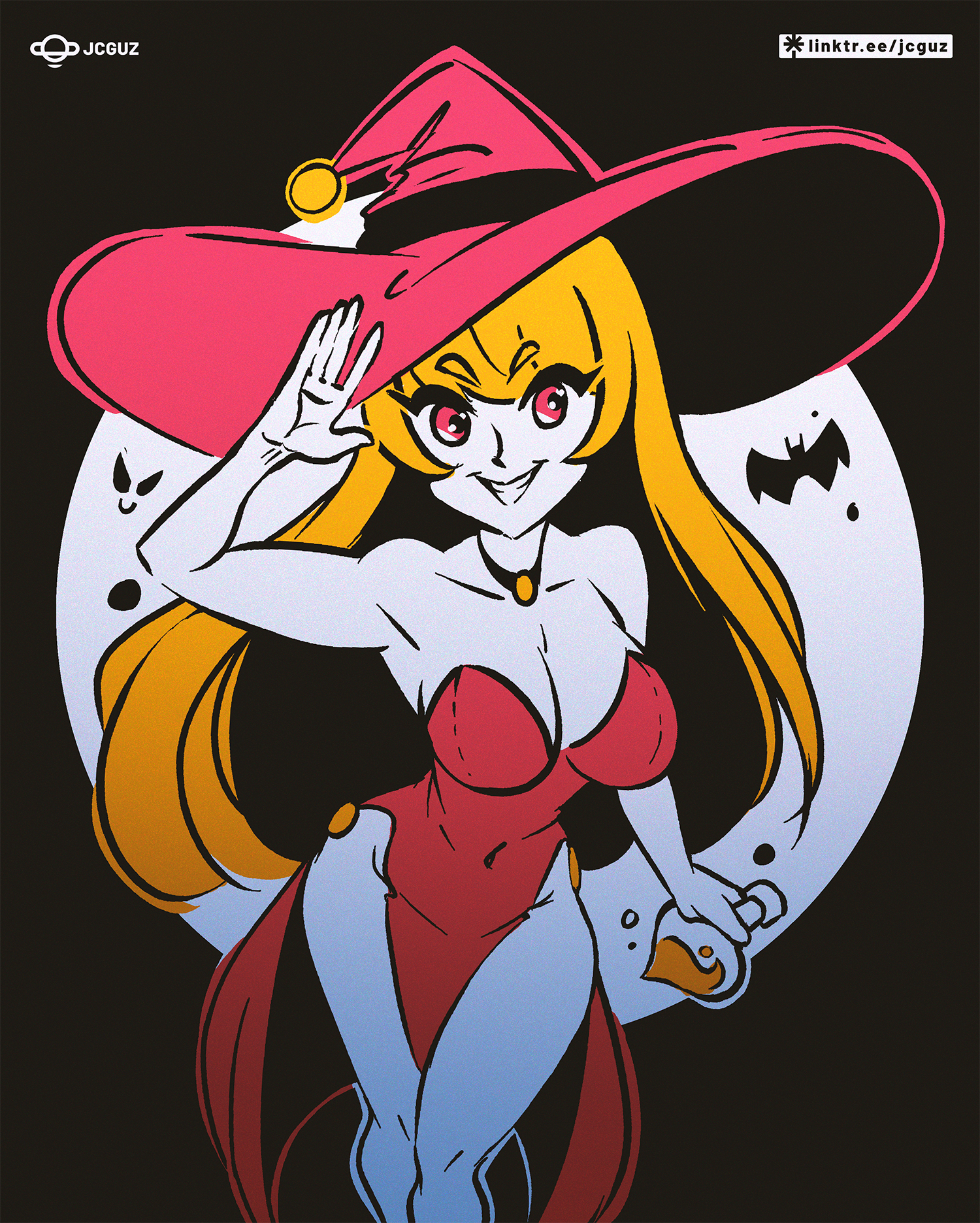 Pink Witch anime character colors design illustration manga pinup sexy witch