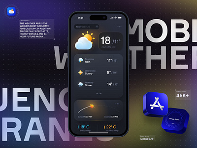 the WEATHER | mobile app 3d android app application crypto dark design figma gradient graphic design health iphone mobile app mockup ui ux vector weather web web3