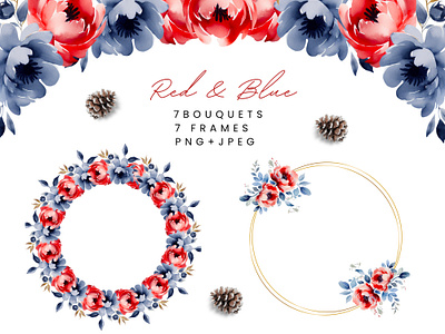 Watercolor red and navy blue floral clipart floral bouquets floral bundle jpg navy blue floral frames navy blue flowers png red floral clipart red floral frame red flowers watercolor floral clipart watrercolor floral frames