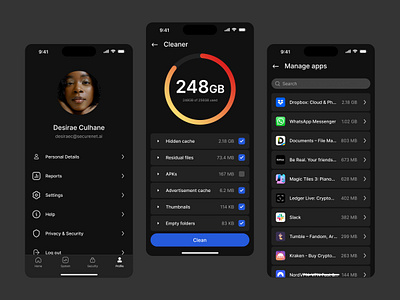 🔒 SecurityNet app screens app apps black chart clean cleaner cleaning dark darkmode figma ios list manage minimal mobile product design profile stats ui ux