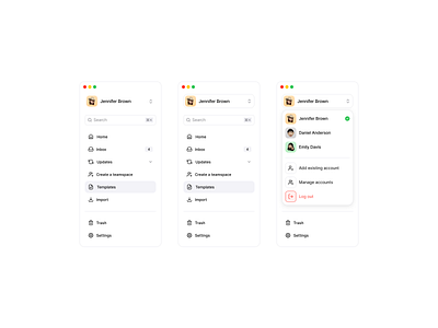 Side bar / Switch account account app branding button clean design dropdown ios link minimal modal navigation search bar sidebar typography ui user experience user interface web agency web app