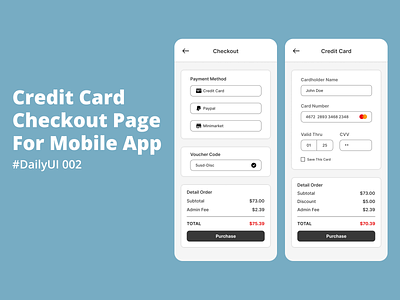Credit Card Checkout Page For Mobile App app design checkout page credit card page design mobile app mobile design ui uiux