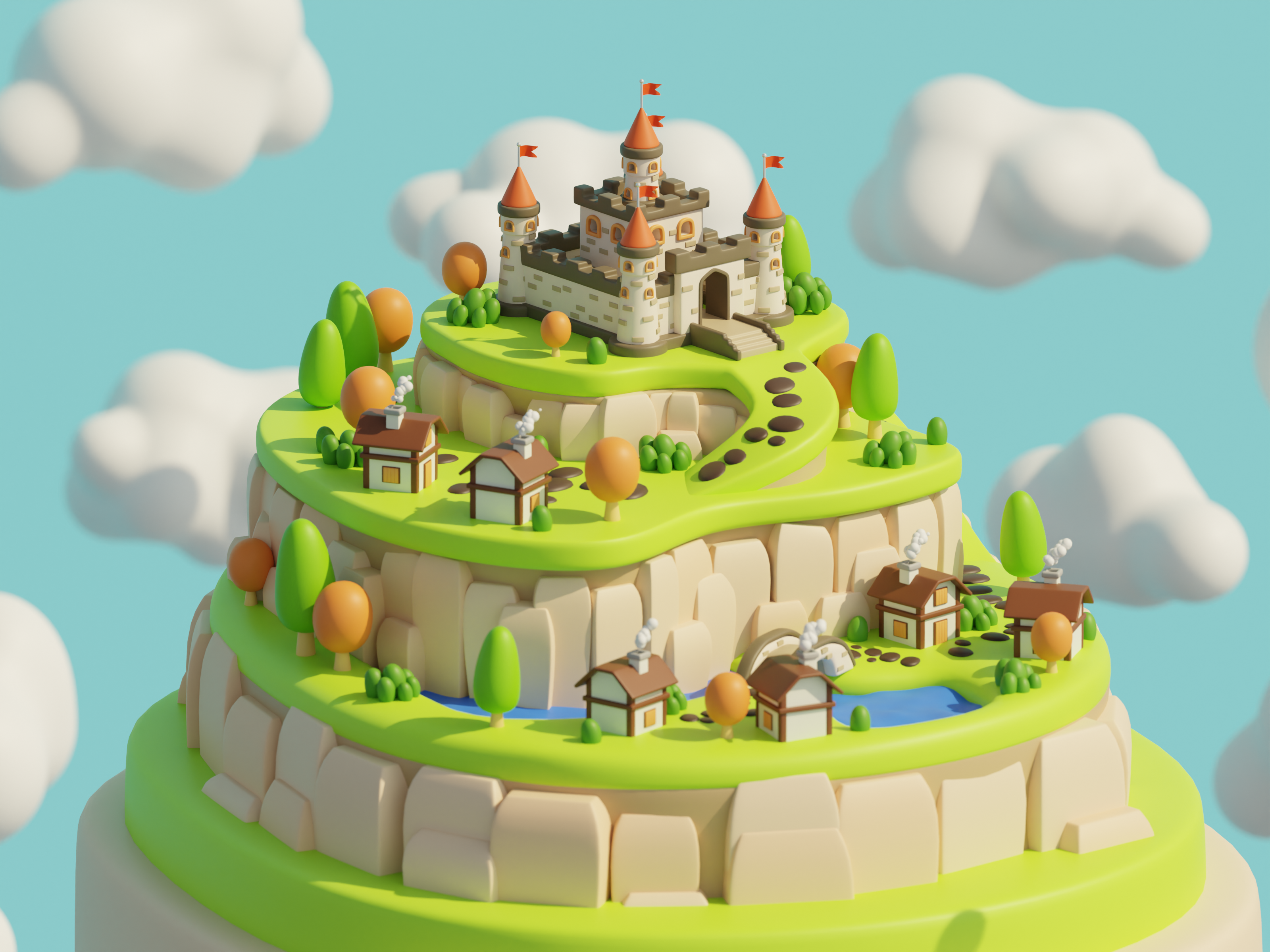 Mountain Village 3D Animation 3d 3d model animation branding cartoon castle environment forest graphic design green motion mountain nature outdoor peak travel village