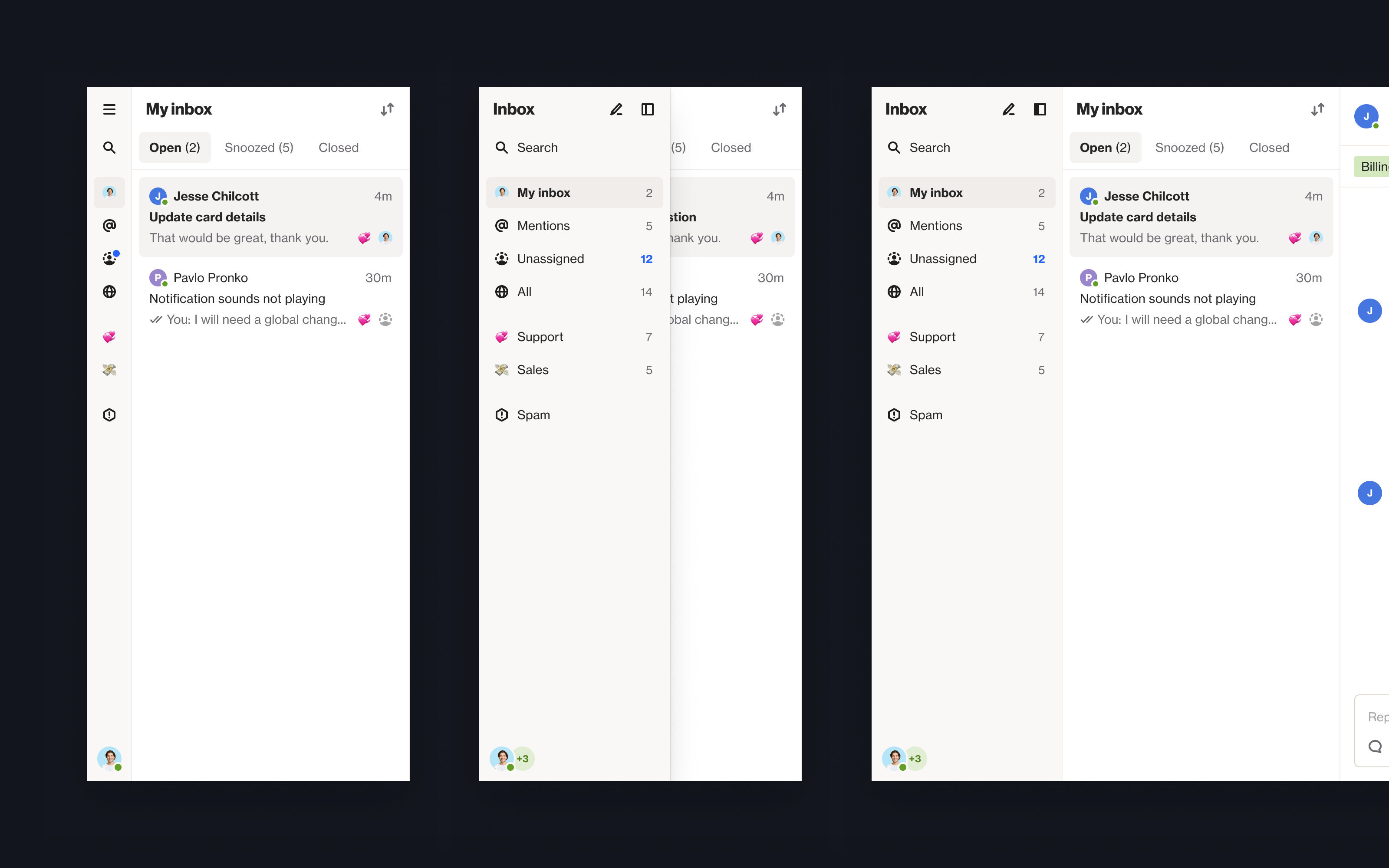 Inbox side panel chat inbox menu tree ui