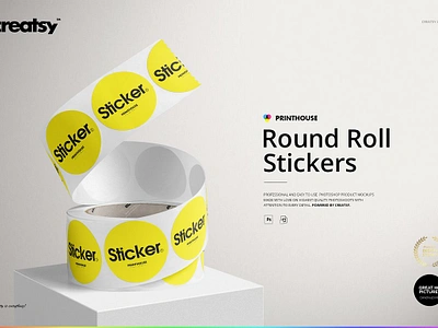 Round Roll Stickers Mockup Set creatsy custom customizable design etsy personalized print printable printed printing round roll stickers mockup set shop sublimated sublimation template