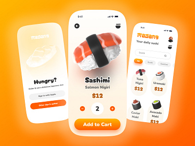 Sushi food App concept app cart clean delicious deliver food japan login mobile orange order sushi ui