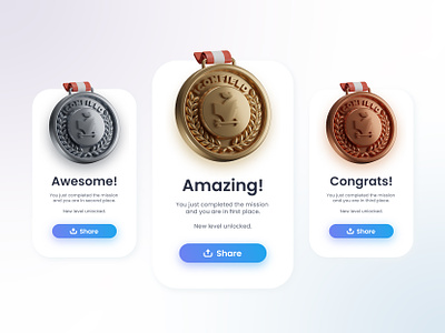 3D Medals for UI 3d 3d design 3d icon bronze competition contest gold illustration medal mobile silver ui ux win winner