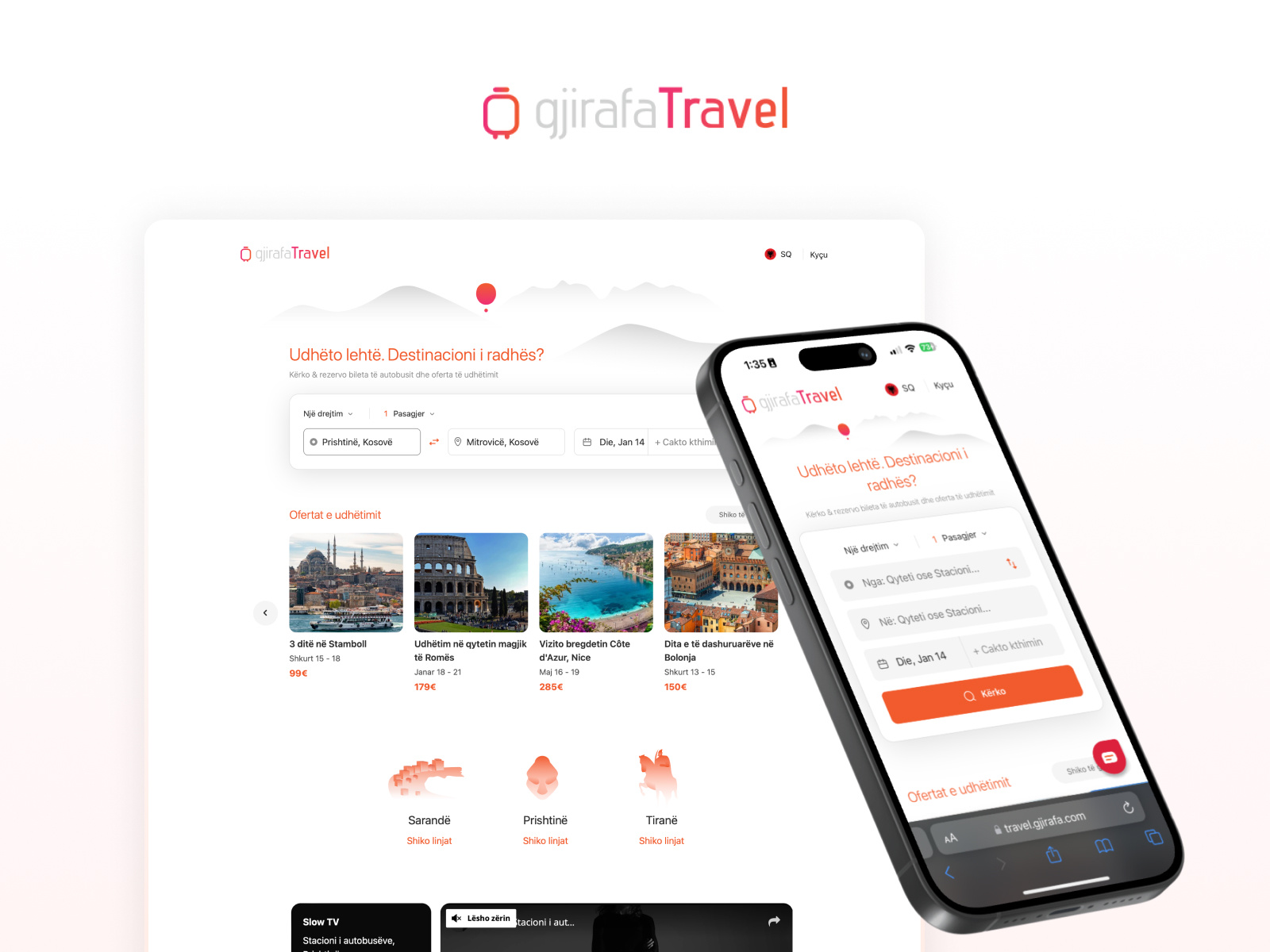 GjirafaTravel - Search & Book Bus Tickets in Kosovo app destination intuitive journey omio orange platform simple travel ui web