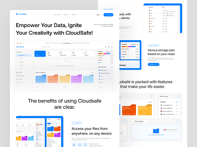 CloudSafe - SaaS File manager Landing Page clean cloud storage design drive file file management file manager file sharing folder landing page saas storage system ui web web design website website design