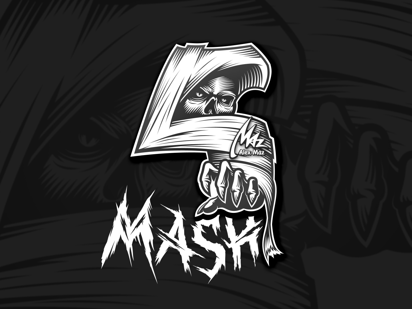 Ghost logo for YouTube channel black and white character engraving ghost illustration lineart linocut logo mascot vector youtube logo