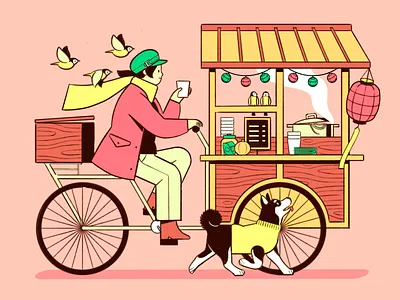 Ramen Food Cart character characterdesign editorial illustration midcentury procreate ramen