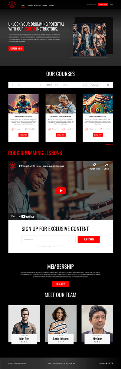 online rock drum Courses-landing-page branding graphic design logo ui