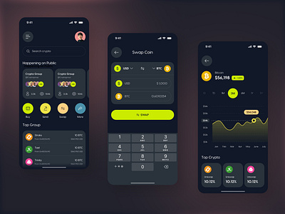 Swap Coin iOS Mobile App bank banking banking app cash coin dollar finance graph homescreen mobile mobile app mobile bank online payment pay payment stats swap coin topup transaction wallet