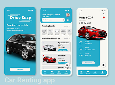Car Renting app branding car renting design graphic design logo screens typography ui ux