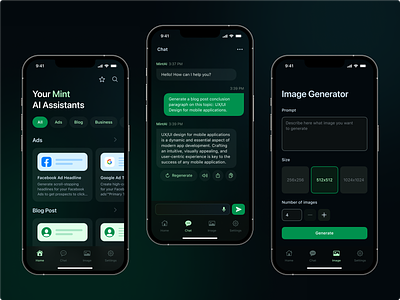 AI Content Generation App Concept ai app chat dark theme glassmorphism mobile ui