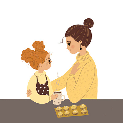 Parenting children home illustration kids love parents tea