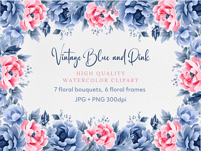 Watercolor Blue Flowers Set Wreath PNG, Blue Flower Clipart. blue and pink flowers blue vintage frames digital clipart floral clipart flowers png vintage blue flowers watercolor blue flowers watercolor blue frames watercolor floral clipart watercolor flowers