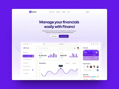 Financi - Landing Page Design clean design landing page modern ui