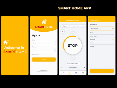 Smart Home App animation aplications app application controller design figma graphic design remote control shutter smart home ui yellow app