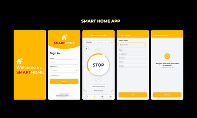 Smart Home App animation aplications app application controller design figma graphic design remote control shutter smart home ui yellow app