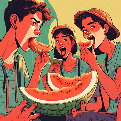 Adventure Eating Watermelon adventure design eating fruit graphic design illustration vector watermelon