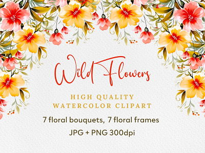 Watercolor Wild Flower clipart and Floral Frames. floral clipart floral frame floral wreath png watercolor flowers summer floral clipart watercolor floral clipart watercolor flowers watercolor wild flowers wild floral frame wild flowers bouquets wildflowers wildflowers clipart