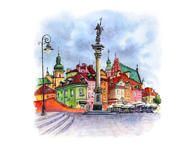 Warsaw Castle square architecture graphic design illustration poland sketch town urban sketch vector warsaw watercolor