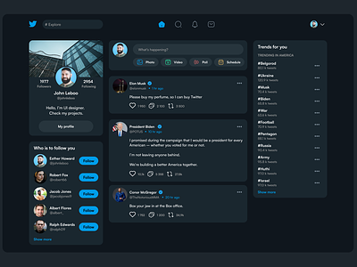 Twitter Redesign UI app design social twitter ui