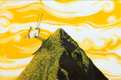 Yellow Skier painting acrylics acrylics character design mountain painting yellow