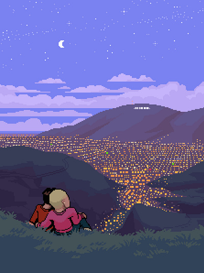 View over the city 8bit illustration pixelart retro