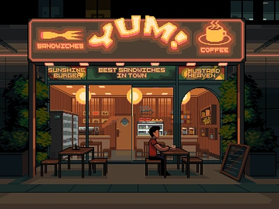 YUM! Coffee shop 8bit branding contrast design illustration pixelart retro