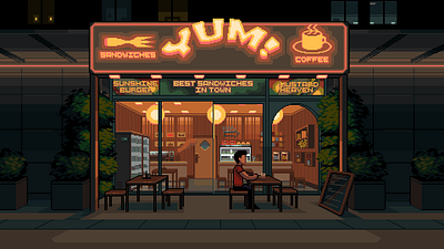 YUM! Coffee shop 8bit branding contrast design illustration pixelart retro