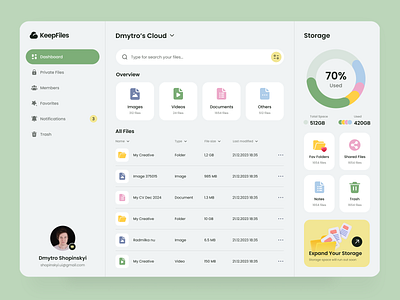 Keep Files – File Storage Dashboard Analytics analytic branding creative dashboard design files illustration interface minimalism product service startup ui