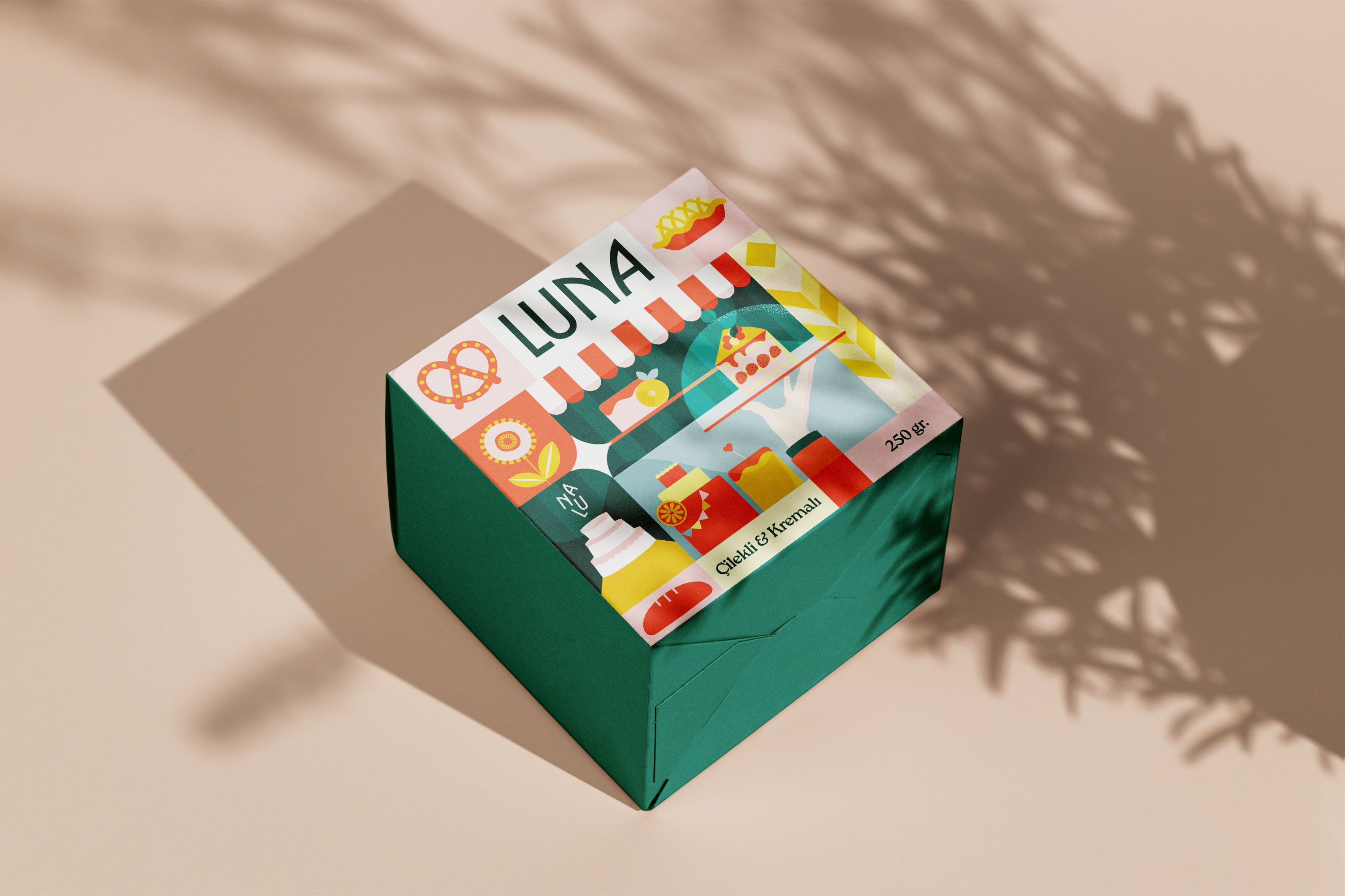 Luna Patisserie bakery box brand branding cake design graphic design illustration logo logo design packaging patisserie vector