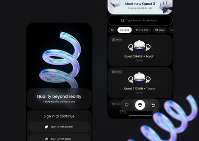 Glassy UI for E-Commerce 3d dark theme dark ui glassmorphism mobile app mobile ui smooth ui ui ui design ui trends 2024 ux