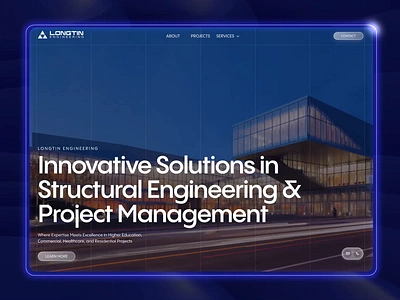 Longtin Engineering Home Page 3d animation blue branding clean engineer engineering grid layout grids modern typography ui web design webflow website