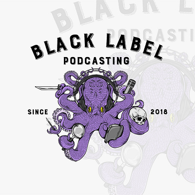 Black Label Podcasting Logo branding design digital illustration drawing graphic design illustration logo logo design logo illustration logo vintage octopus podcast vector