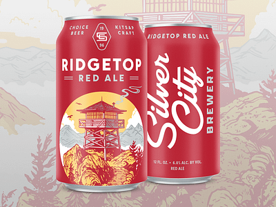 Ridgetop Red beer branding craft beer fire lookout forest illustration mountains pacific northwest packaging redesign tower