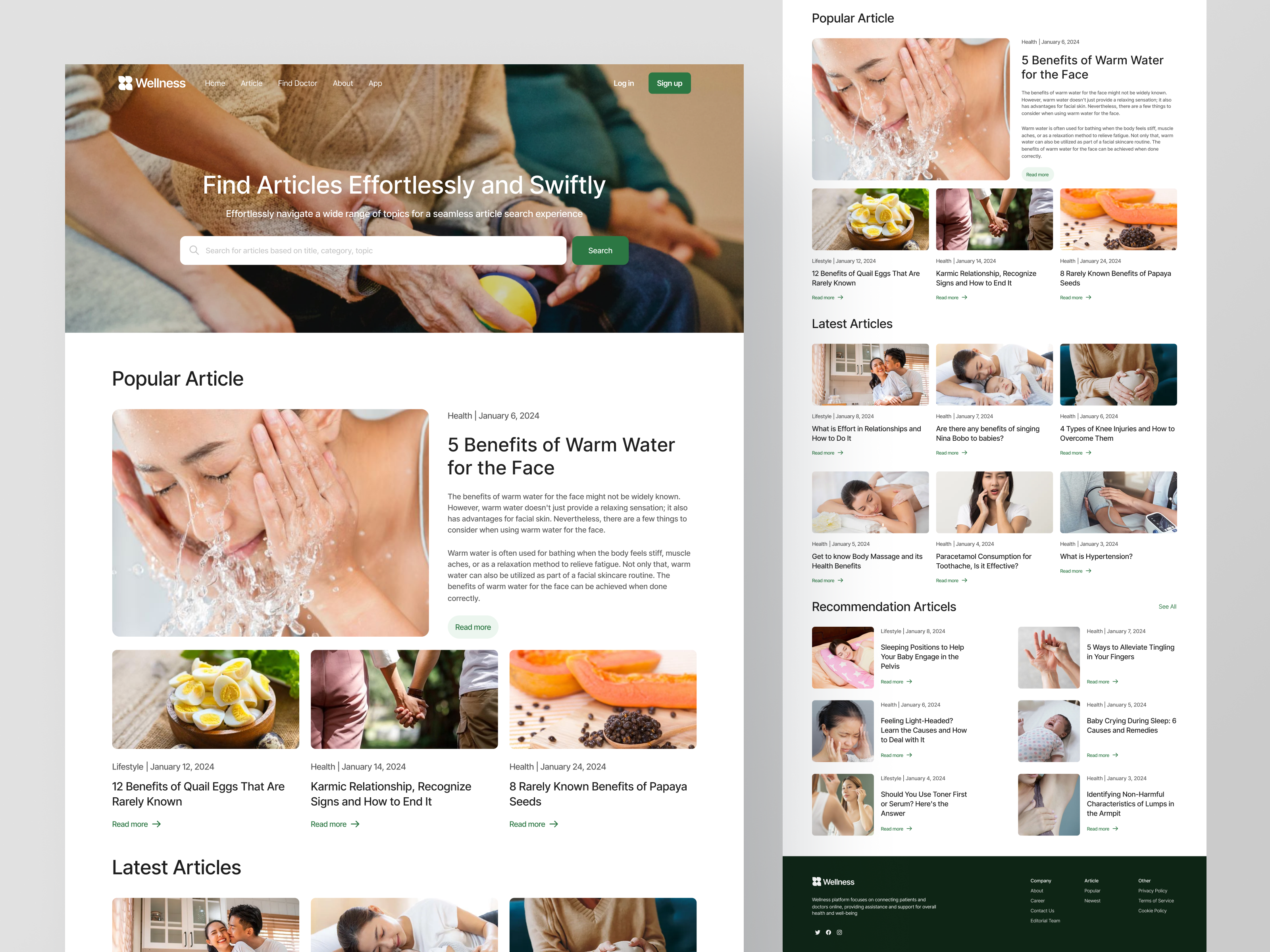 Wellness - Healthy Website (Search Articles) article big hero categories clean design cosmetic health health care interface latest articles medical medicine natural popular articles real website search articles ui ui design web design website wellness