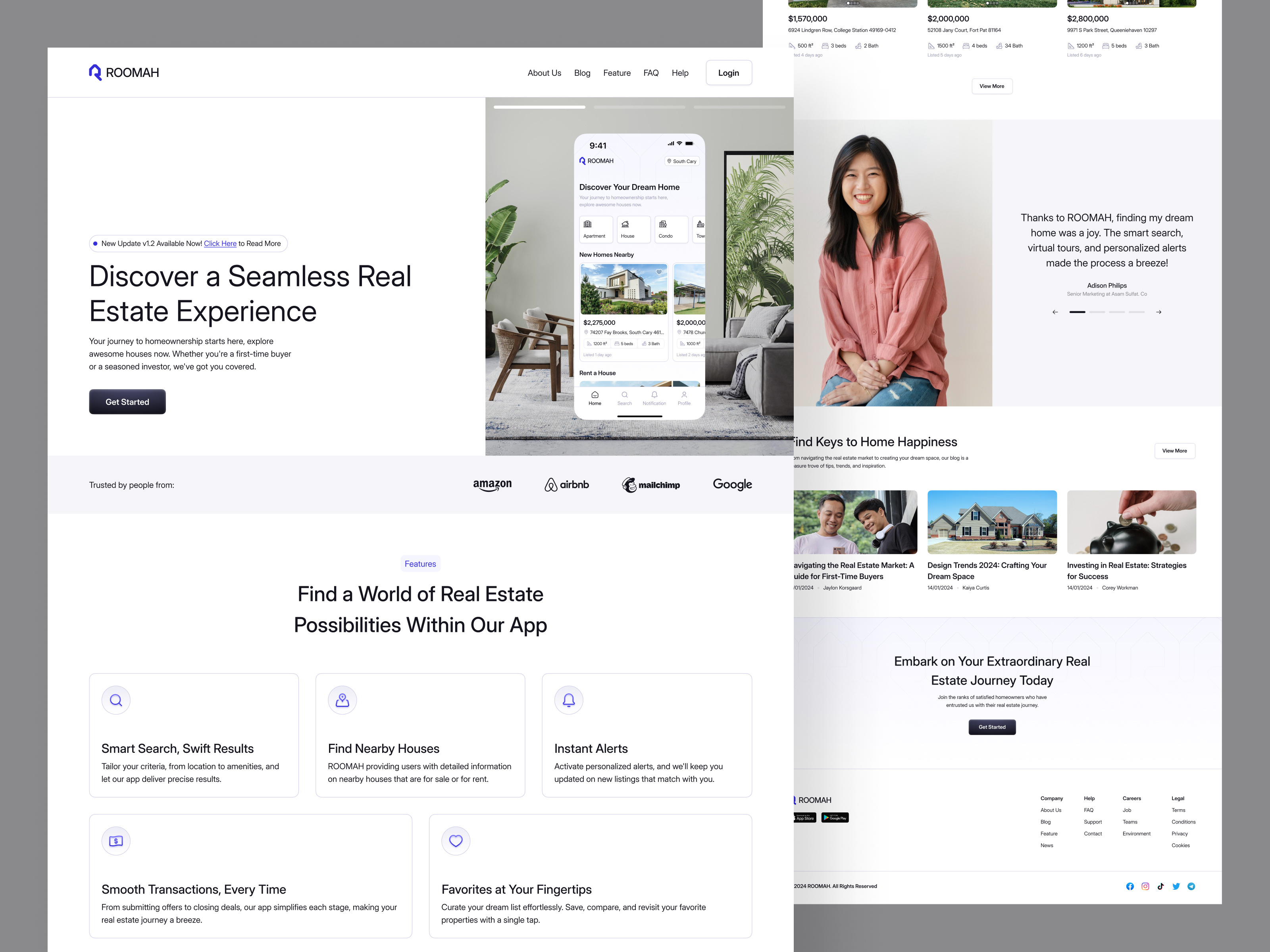 ROOMAH - Real Estate Landing Page airbnb booking buy house buy sell clean house landing landing page light mode property real estate rent renting ui ui design uiux web design website app