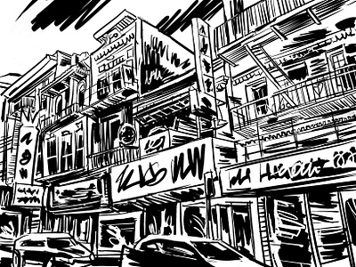 Abandoned City black and white digital ink drawing san francisco sketch urban