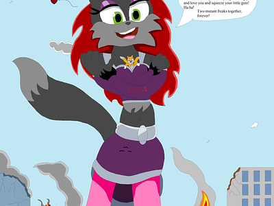 Scylla Wuv's Tails adults anthro character couples crushing fantasy foxes furry giantess illustration kaiju mobian moebian redhead romance sonic superpowers supervillains villainess vixen