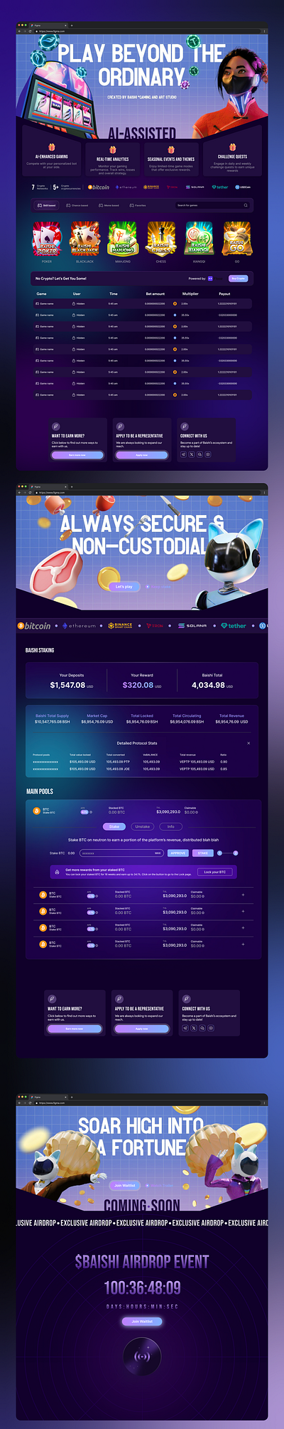 Dark Theme AI Gambling Website 3d blue crypto dark mode gambling illustrative linear modern purple ui website