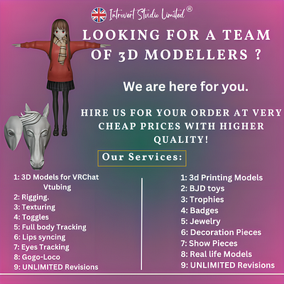 OUR SERVICES! 3d animation avatar bjd decor decoration graphic design home home decor logo motion graphics printing rig toy ui vr vrchat vrchat avatar vtuber vtubing