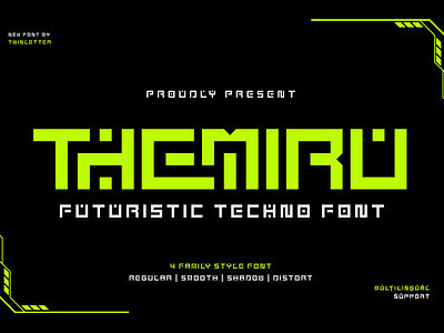 Themiru - Futuristic Tech Font action coding cool cyber display electronic figure font funky futuristic game headline hero movie planet sci fi success tech techno usa
