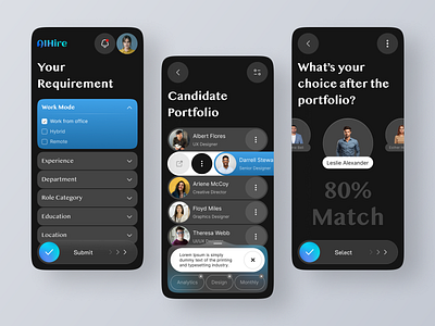 AIHire - Hiring App | SmartStaff Selector | AI Talent | AI aihire app design app ui creative design freelance ui designer graphic design hire employee hiring platform app interaction mobile app requirement uiux ux design