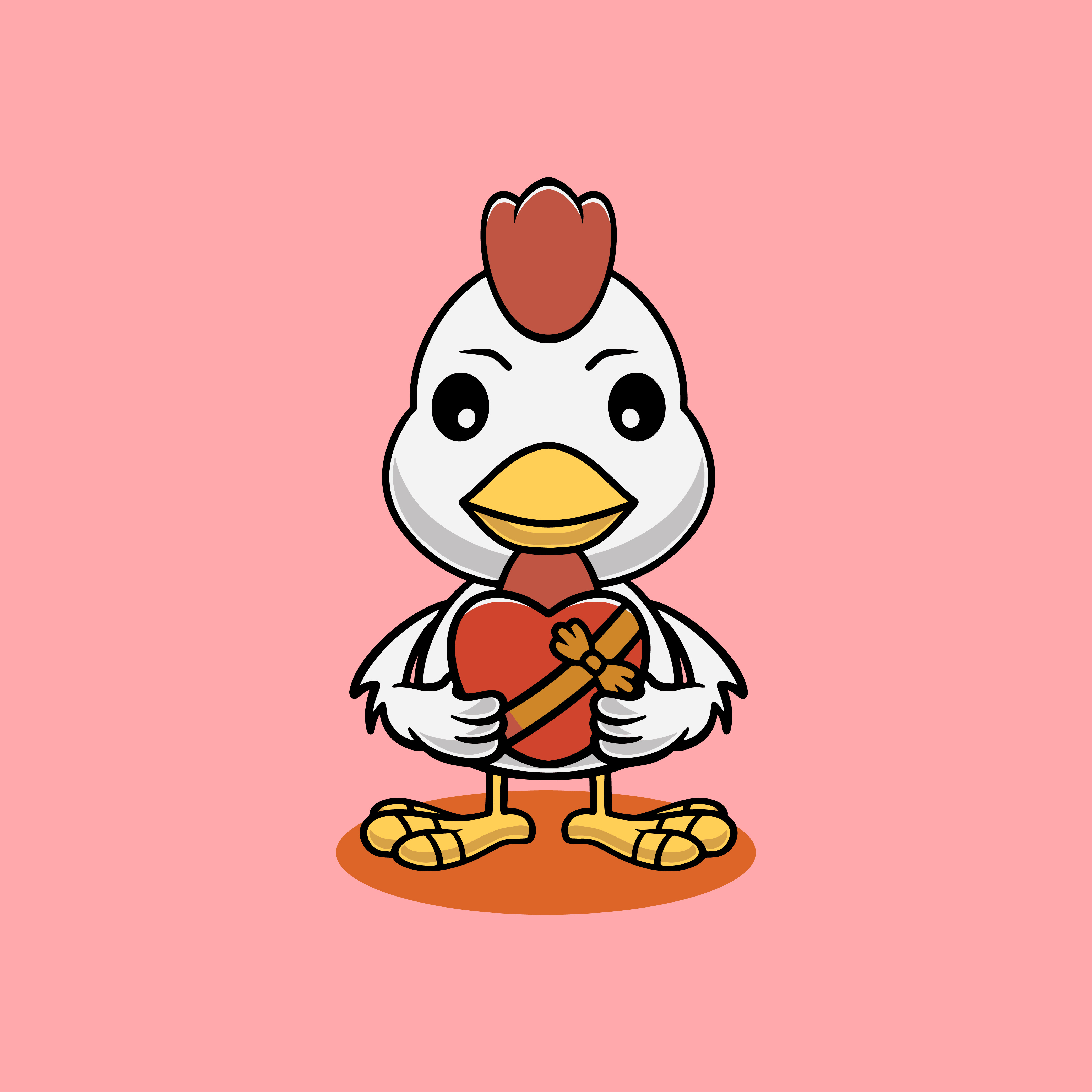 Cute chicken with chocolate box cartoon illustration rose