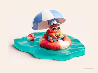Snippy Cat 3D, 02 3d 3d illustration beach blender c4d cat illustration illustrator sun